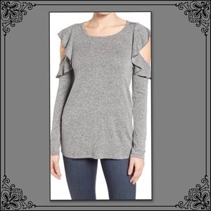 PLEIONE GRAY HEATHER OPEN SHOULDER TOP XL